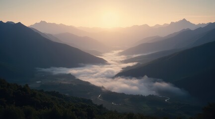 Poster - Serene mountain landscape at sunrise