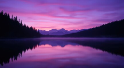 Wall Mural - Serene lake at dawn with mountains