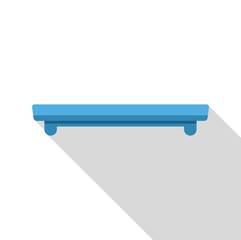 Poster - minimalist blue shelf hanging on a white wall casting a long shadow, ideal for product placement or 