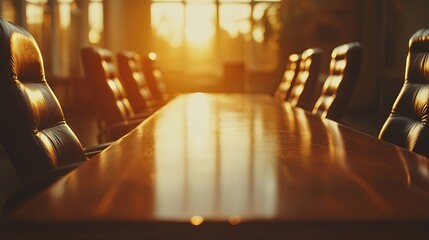 Poster - Empty table and chairs for conference room, corporate company and meeting boardroom in law firm building. Vacant, furniture and seats for luxury office or workplace, interior and clean modern design