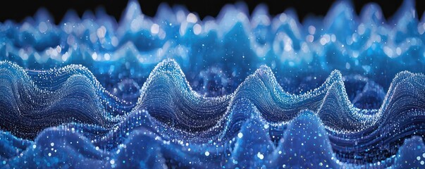 Wall Mural - Digital Artwork of Blue Glowing Particle Waves