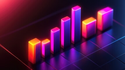 Poster - Vibrant Abstract Bar Graph in Neon Colors Representing Data Trends and Growth on a Dark Background for Business and Technology Concepts