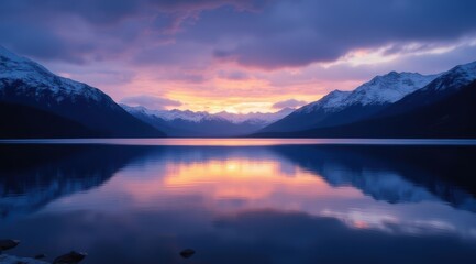 Wall Mural - Serene sunset over snowy mountains