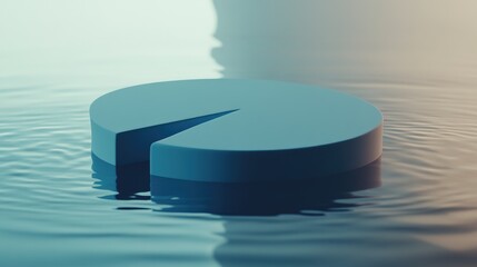 Poster - A 3D Pie Chart Representation Floating on Water with Soft Reflections and an Artistic Background Ideal for Financial and Business Presentations
