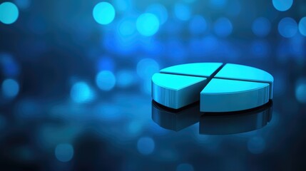  - Abstract Blue Pie Chart on a Soft Focus Background with Bokeh Lighting and Reflections for Data Presentation or Business Analysis Usage