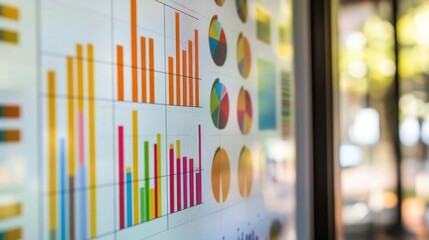 - Colorful Graphs and Charts Displaying Data Insights on a Digital Screen in a Modern Office Environment with Natural Light and Blurred Background Elements