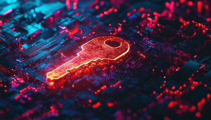 Wall Mural - Digital key symbolizing cyber security and data protection.