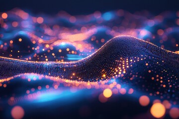 Wall Mural - Digital Landscape Enhanced by Glowing Particles