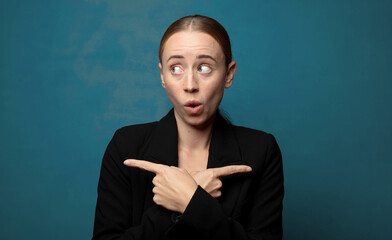 Wall Mural - looking puzzled and confused, insecure and pointing in opposite directions with doubts