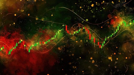 Poster - Abstract financial background featuring vibrant candlestick chart with colorful elements illustrating market trends and dynamics in an artistic representation