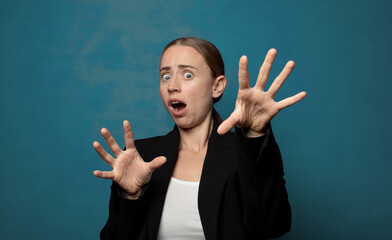 Wall Mural - feeling terrified, backing off and screaming in horror and panic, reacting to a nightmare