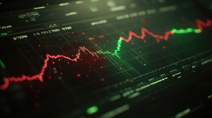 Poster - Dynamic Stock Market Chart Displaying Volatile Financial Trends with Green and Red Candlestick Patterns Illustrating Market Fluctuations and Trading Activities