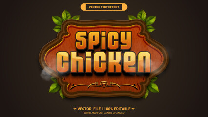Poster - Spicy chicken logotype 3d editable vector text effect for product advertising
