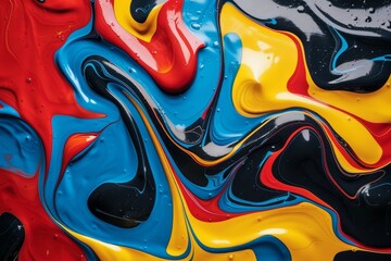 Poster - Colorful fluid patterns created by swirling paint on a smooth surface in an artistic expression during daylight
