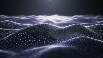 Poster - Abstract Representation of Digital Waves with Glowing Particles Creating a Mesmerizing Visual Effect Against a Dark Background