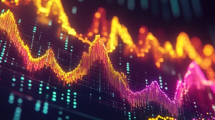 Poster - Vibrant Data Visualization of Financial Trends and Patterns in Stock Market Analysis with Abstract Colorful Graphs and Metrics Representations