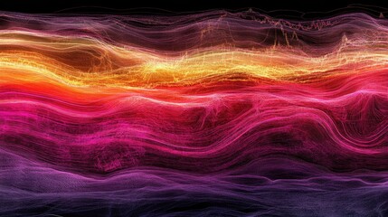 Poster - Abstract Waves of Colorful Light Flowing Across a Dark Background, Creating a Dynamic, Ethereal Feeling of Movement and Energy in a Digital Art Format