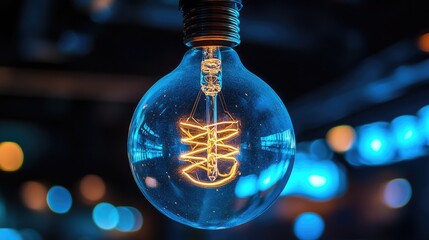 Poster - Vintage Light Bulb with Exposed Filament Glowing in Dark Background, Creating an Atmosphere of Warmth and Nostalgia, Perfect for Home Decor and Creative Projects