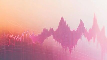Poster - Vibrant Abstract Digital Sound Wave Visualization with Soft Pink and Orange Gradient Background for Music Themes and Audio Representations