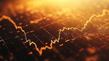 Poster - Abstract Representation of Financial Market Trends with a Glowing Gold and Orange Color Palette Highlighting Data Fluctuations and Economic Insights