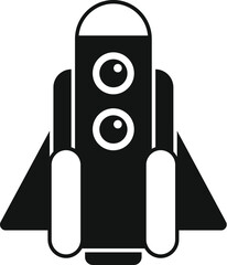 Poster - simple black and white spaceship icon representing space exploration and futuristic travel