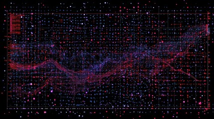 Poster - Abstract Data Visualization with Colorful Circles and Lines Representing Trends and Patterns in a Cosmic Style on a Black Background