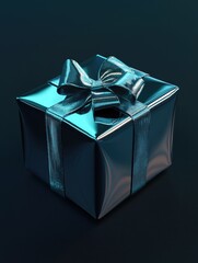 Wall Mural - Shiny Blue Gift Box with Silver Bow