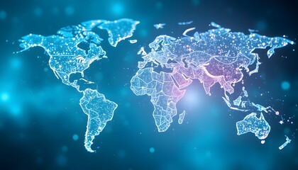 Poster - A Stunning Visualization of a World Map Gradually Dissolving into Particles with Glowing Effects for Artistic and Educational Uses