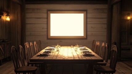 Poster - Rustic Wooden Dining Room With Blank Frame
