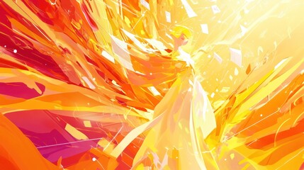 Aufkleber - Radiant Figure Amidst Abstract Orange Hues