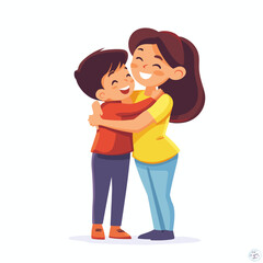 vector mother hugs son white background .Generative AI