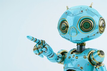 Poster - a vibrant blue robot with expressive eyes and a pointing gesture showcasing advanced technology and 