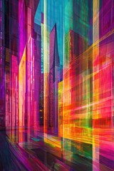 Wall Mural - Futuristic Neon Cityscape: Radiant Lights on Modern Structures