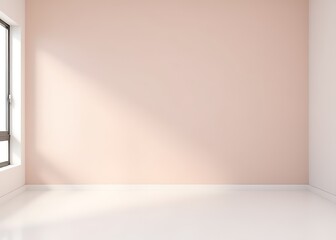 Aufkleber - A minimalist workspace features a calm open space with a smooth surface, a muted pink wall, and a clean window with divided light and shade.