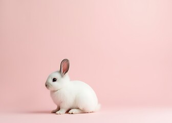 Aufkleber - A small white bunny sits alone on a soft pastel background in this Easter concept image with plenty of space to add text.
