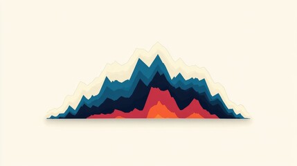 Poster - Abstract mountain landscape featuring layered colorful hills with vibrant tones of blue, orange, and cream set against a neutral background for creative design projects