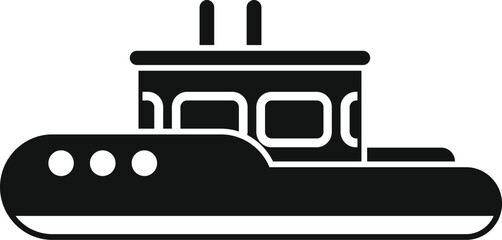 Poster - tugboat sailing on water, simple black and white icon of a ship