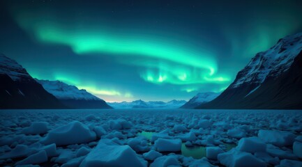 Wall Mural - Luminous northern lights over icy landscape