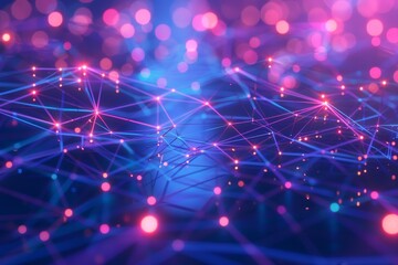 Poster - Colorful network of interconnected lights representing data flow in a digital environment at night