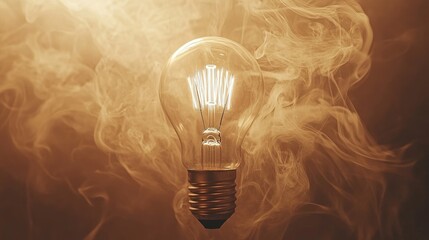 Poster - Vintage Light Bulb Illuminates Surreal Atmosphere Surrounded by Smoky Swirls, Capturing the Essence of Innovation and Nostalgia in a Unique Visual Display