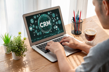 Poster - customer relationship management system on modish computer for crm business and enterprise