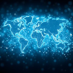Poster - A Vibrant and Dynamic World Map Illustrating the Concept of Global Connectivity with Glowing Particle Effects