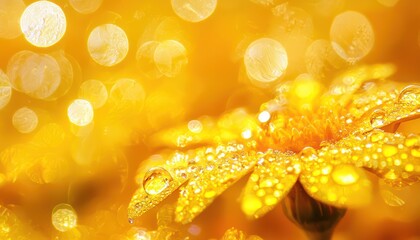 Wall Mural - Golden water droplets captured in abstract bokeh, soft focus