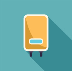Poster - yellow electric water heater ensuring hot water supply for household needs, featuring a minimalist, 
