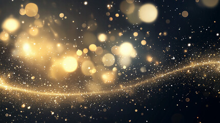 Wall Mural - happy new year abstract shiny gold glitter wave with bokeh design element