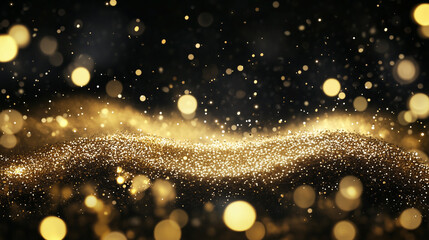 Wall Mural - happy new year abstract shiny gold glitter wave with bokeh design element