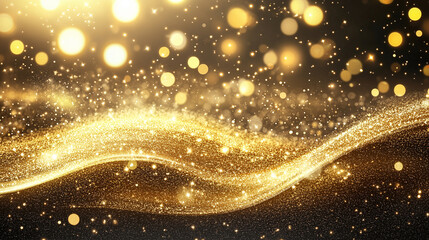 Wall Mural - happy new year abstract shiny gold glitter wave with bokeh design element