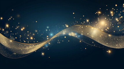 Wall Mural - happy new year abstract shiny gold glitter wave with bokeh design element