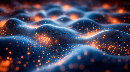 Poster - A textured surface with glowing particles, evoking a microscopic view of cells or a data grid in a futuristic setting