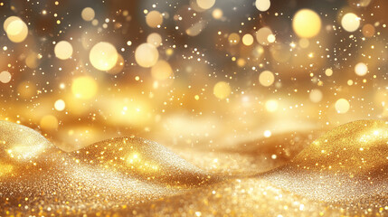 Wall Mural - happy new year abstract shiny gold glitter wave with bokeh design element